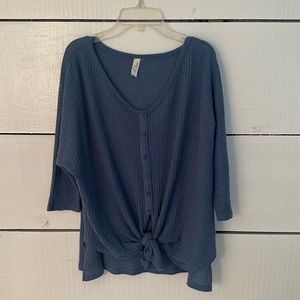L Love Small Blue Knit V neck top